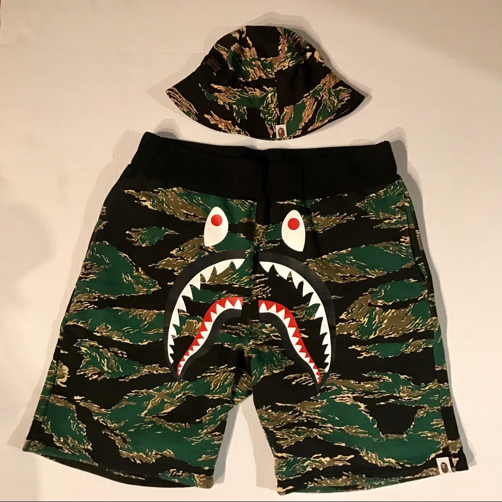 Bape Tiger Camo Shark Shorts & Hat Set